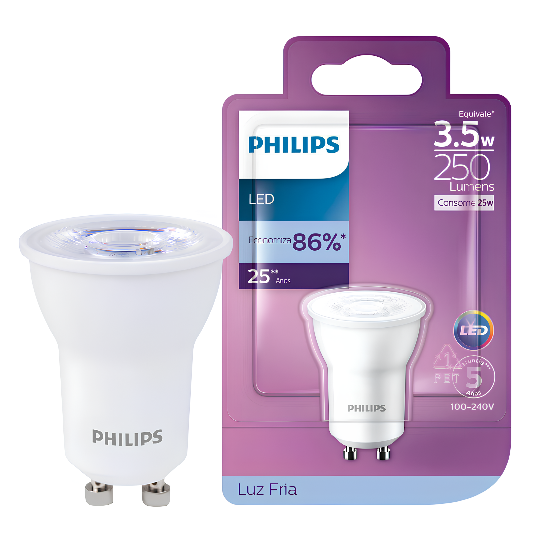 Lampada Led Mini Dicroica 3,5W 250Lm 36° Bivolt Gu10 Philips