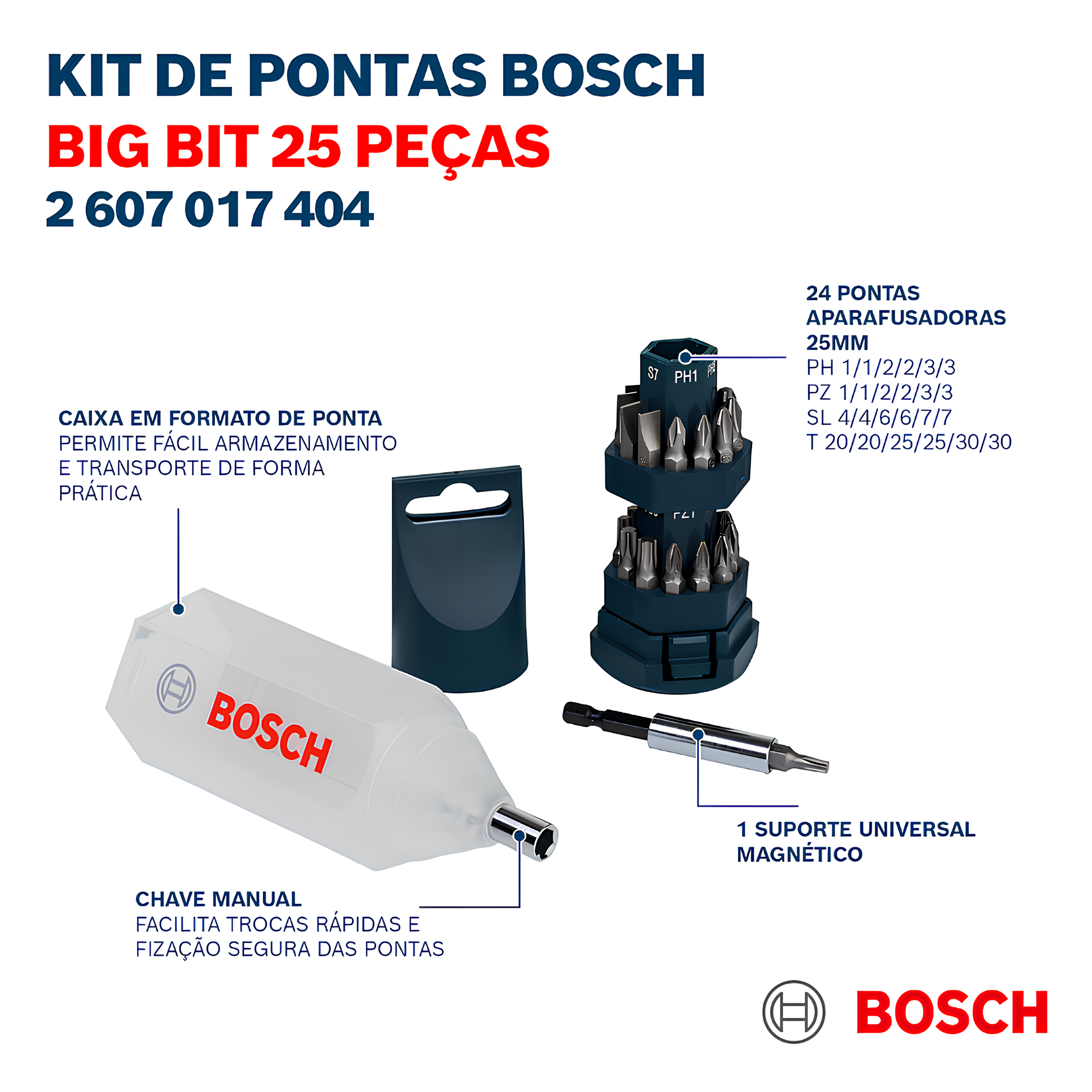 Jogo De Bits Para Parafusadeira 25 Peças Bosch