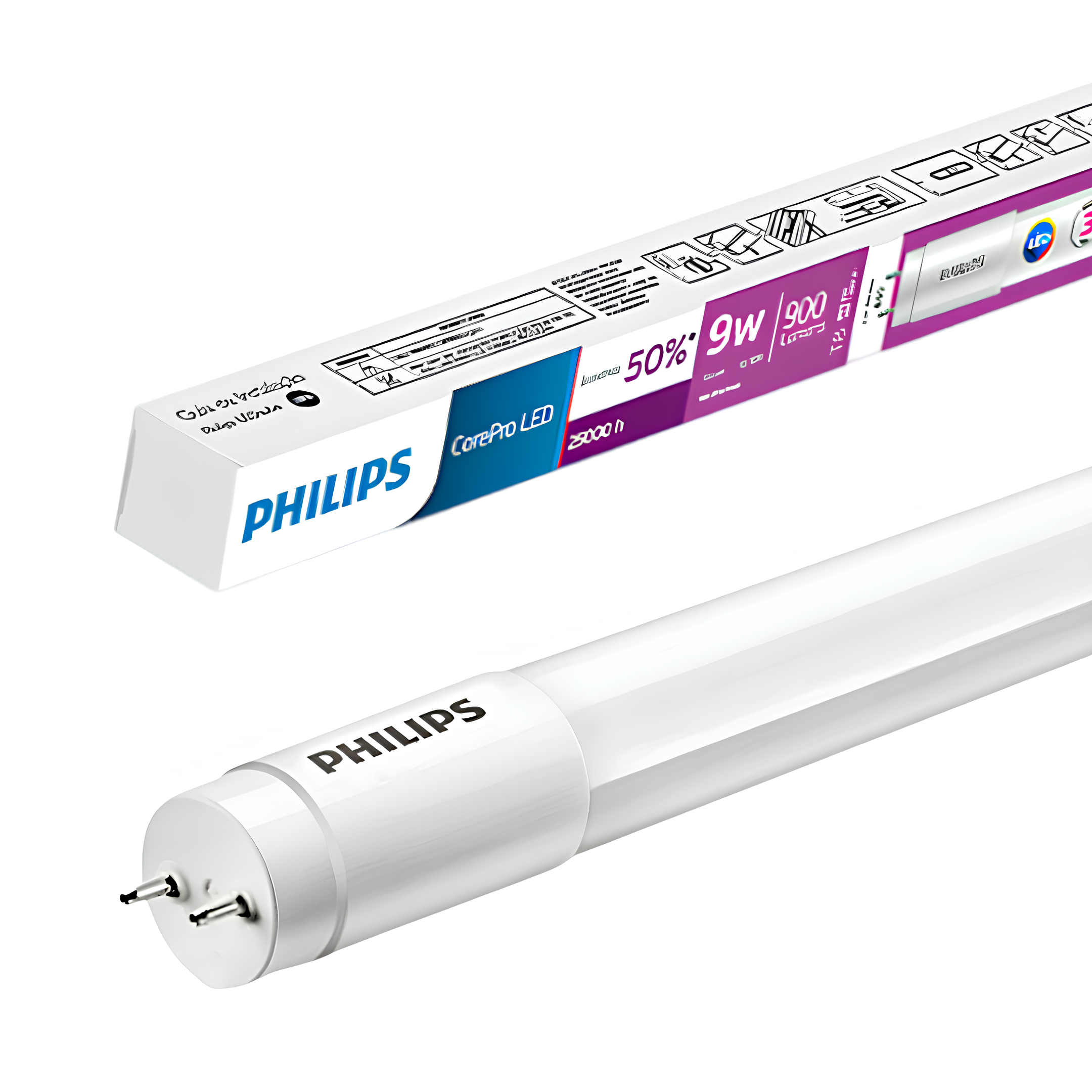 Lampada Led Tubular T8 60Cm 9W 900Lm 240° Bivolt G13 Philips