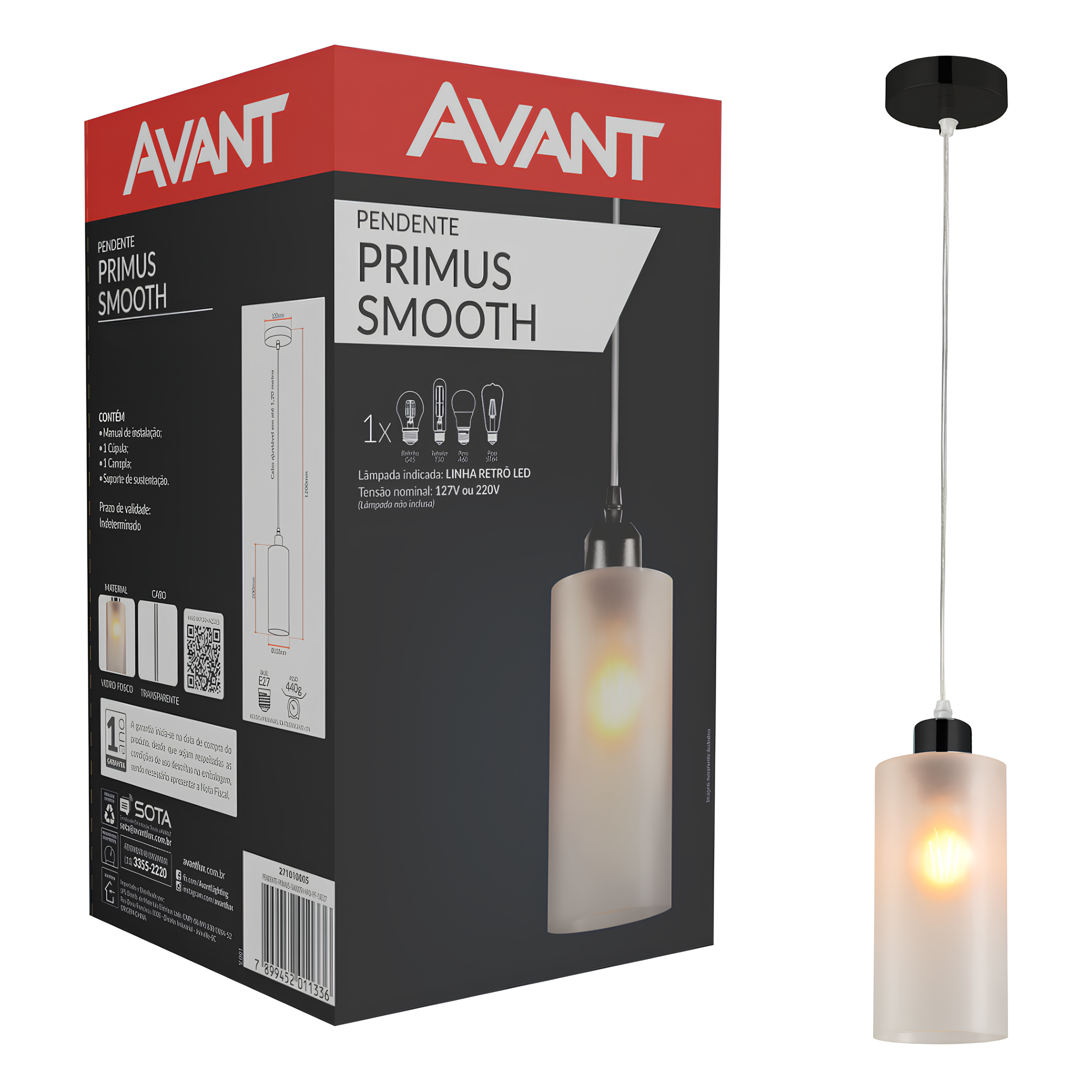 Luminaria Pendente Primus Smooth Preto E27 271010005 Avant