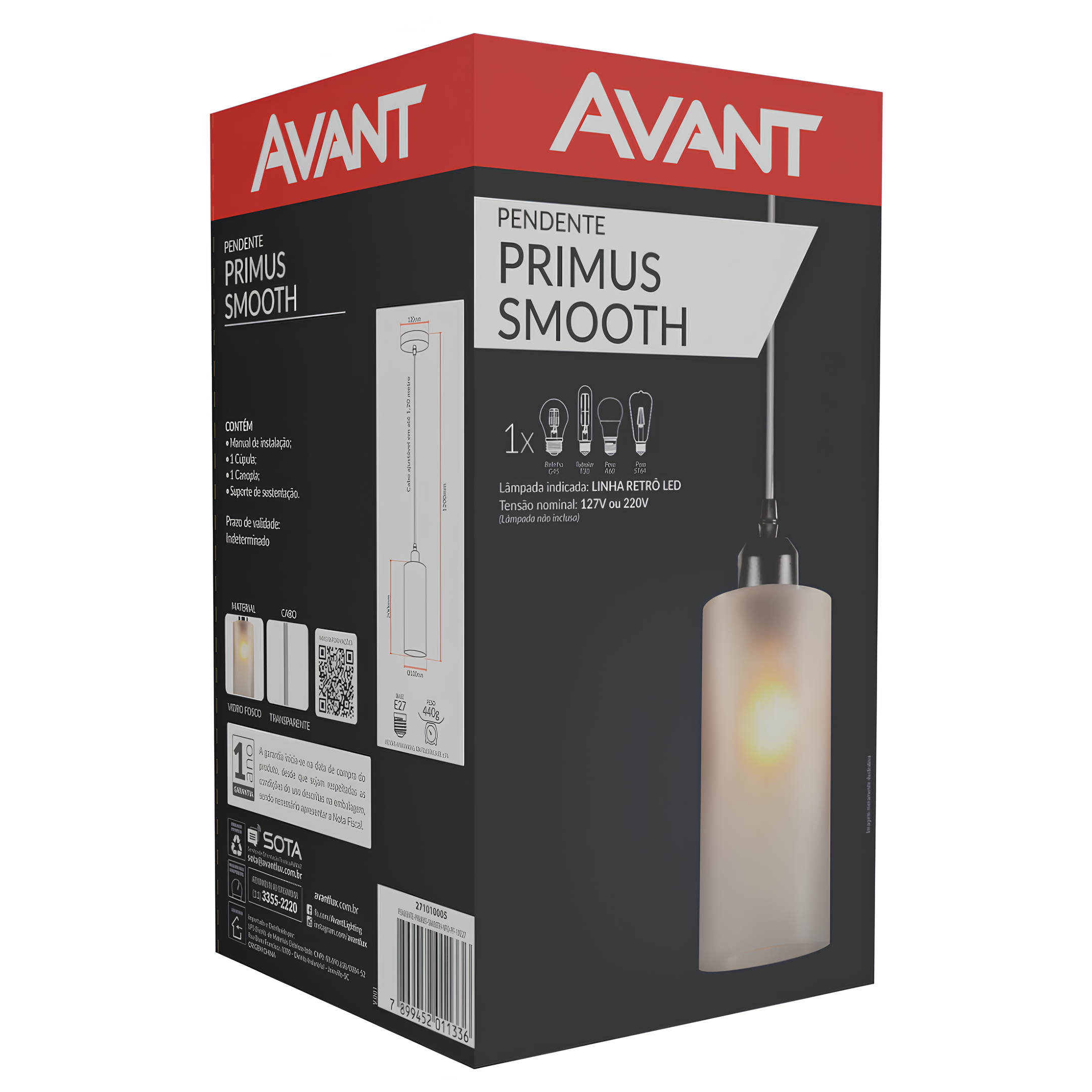 Luminaria Pendente Primus Smooth Preto E27 271010005 Avant