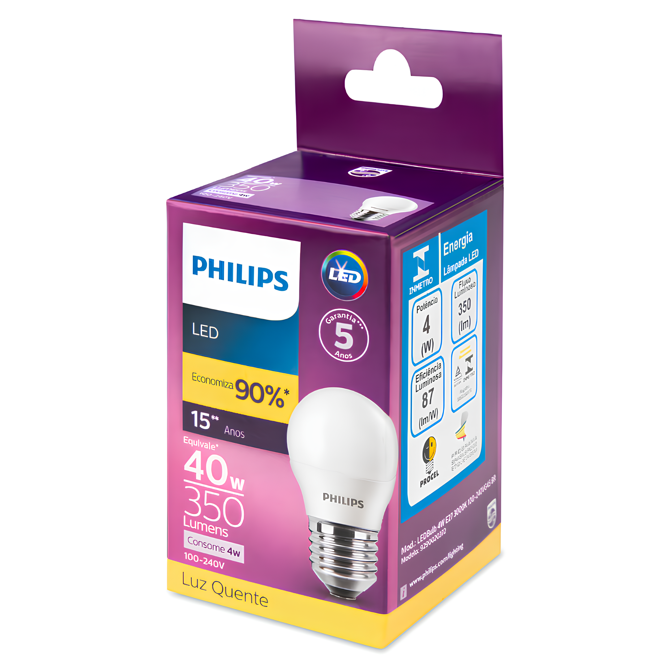 Lampada Led Bolinha 4W 350Lm 150° Ip20 Bivolt E27 Philips