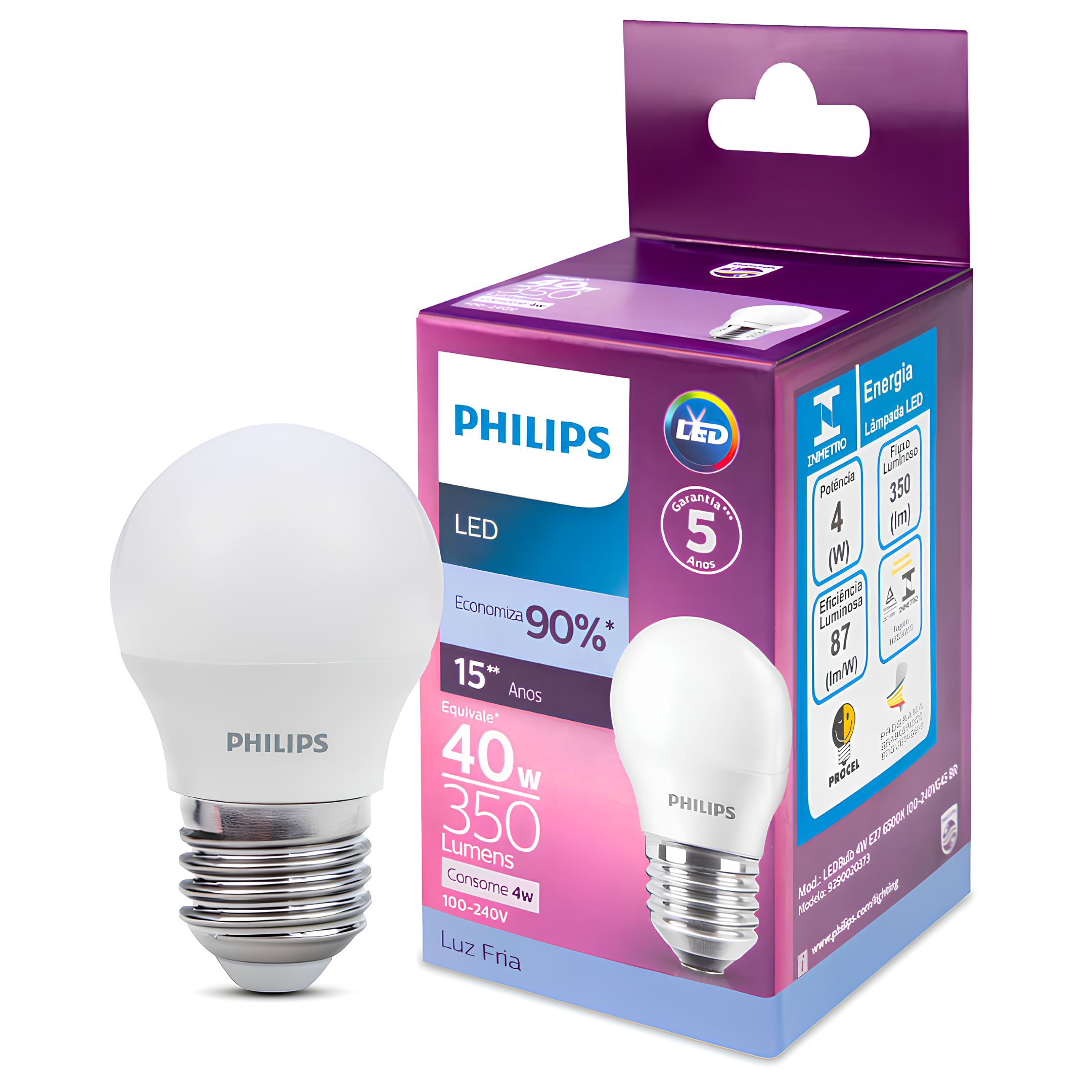 Lampada Led Bolinha 4W 350Lm 150° Ip20 Bivolt E27 Philips