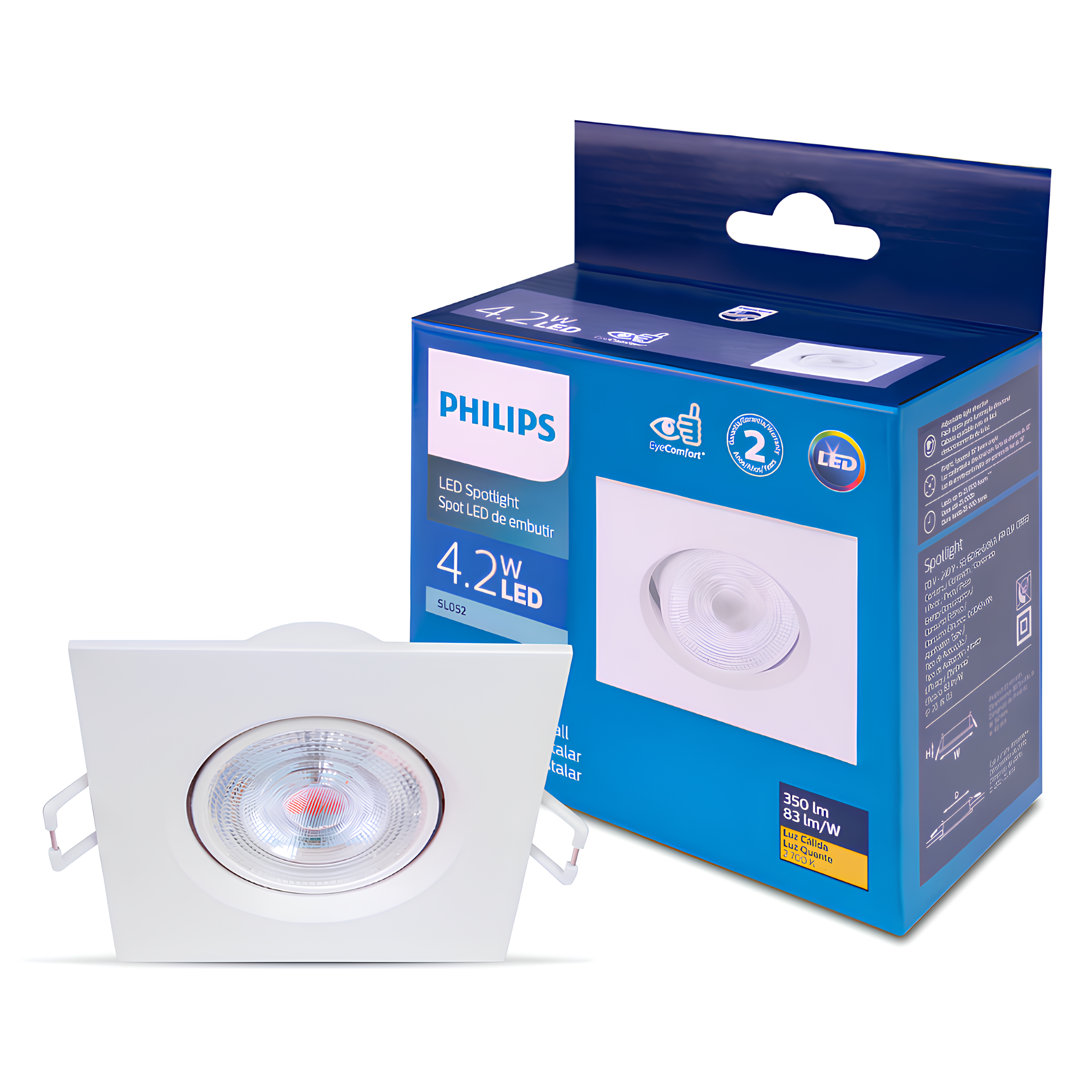 Spot Led Quadrado Embutir 4,2w Ip20 36º Bivolt Sl052 Philips