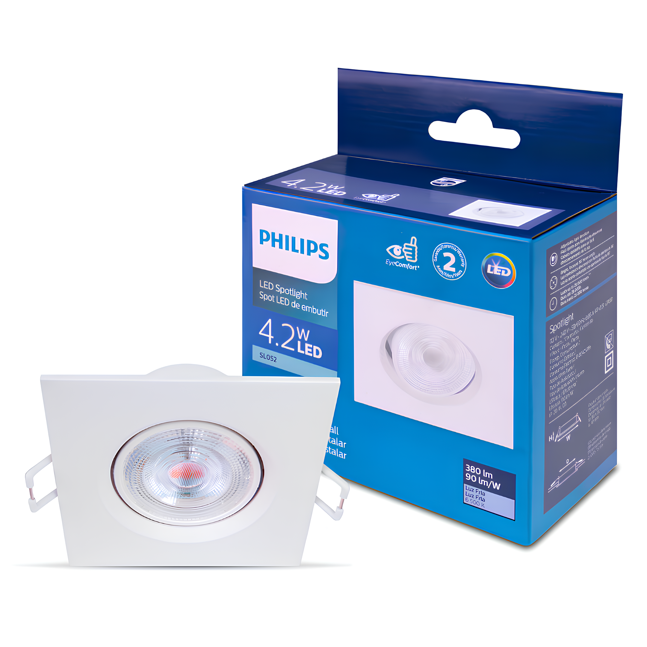 Spot Led Quadrado Embutir 4,2w Ip20 36º Bivolt Sl052 Philips