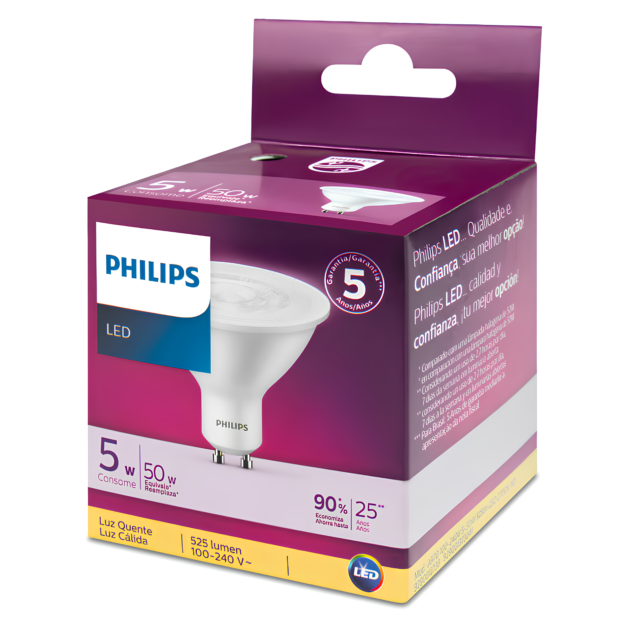 Lampada Led Ar70 5W 2700K 525Lm 25° Bivolt Gu10 Philips