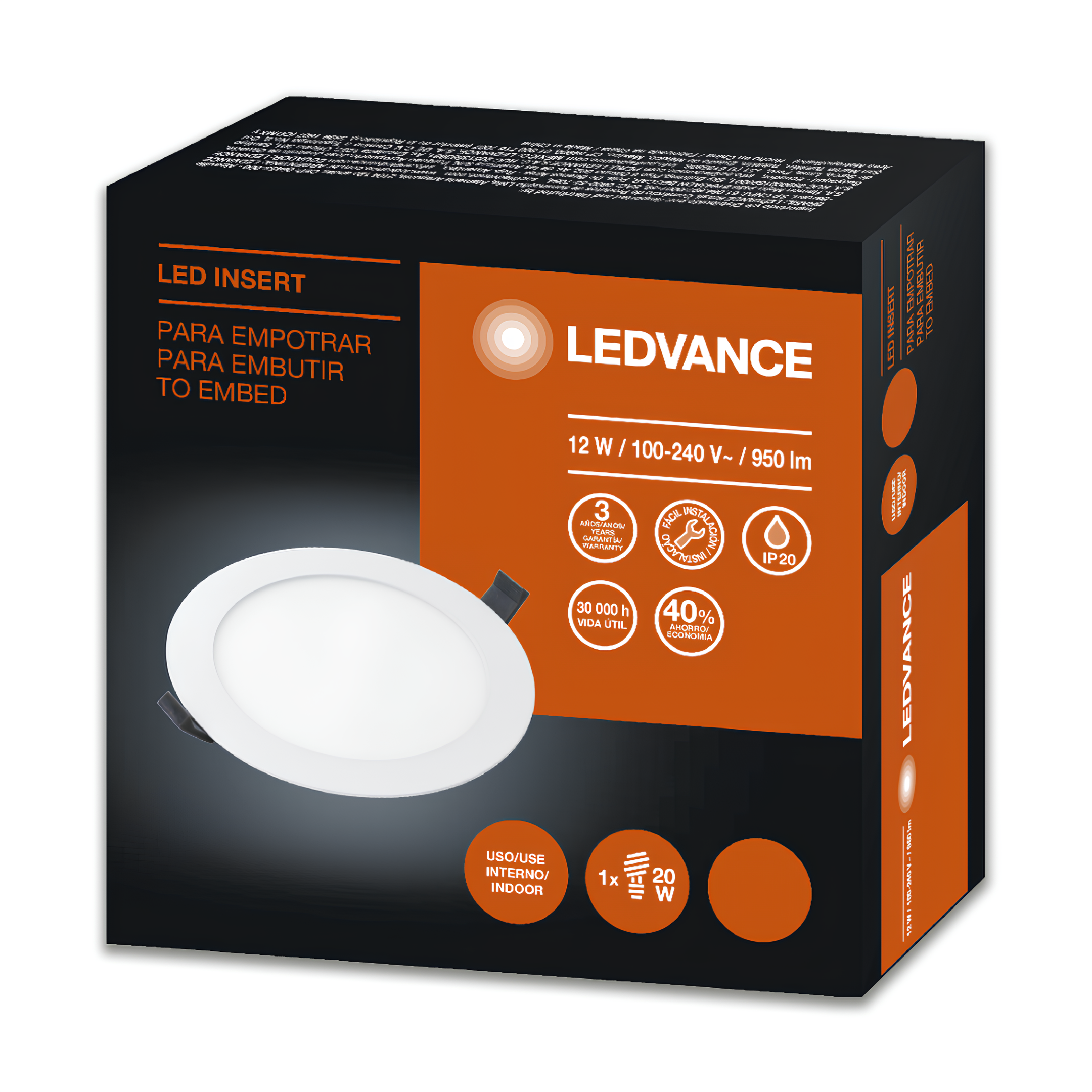 Luminaria Led Redonda Embutir 12W 950Lm 36° Ip20 Bivolt Ledvance