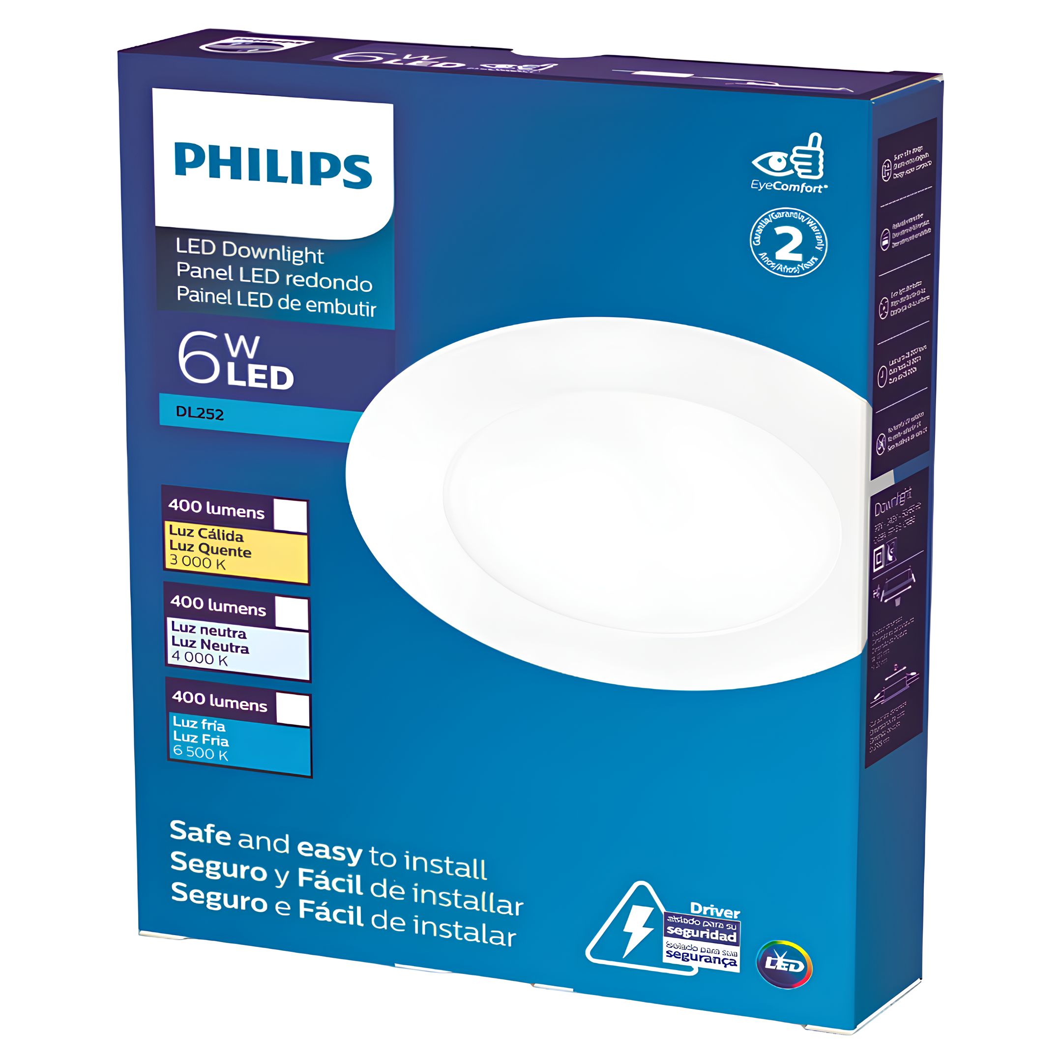 Luminaria Led Embutir Redonda 6W 6500K 400Lm Dl252 Philips