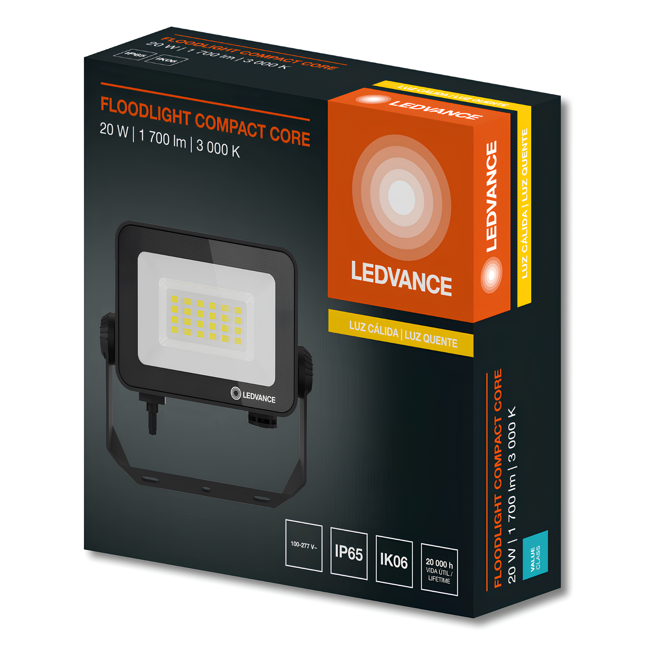 Refletor Floodlight Compact Preto 20W Ip65 Bivolt Ledvance