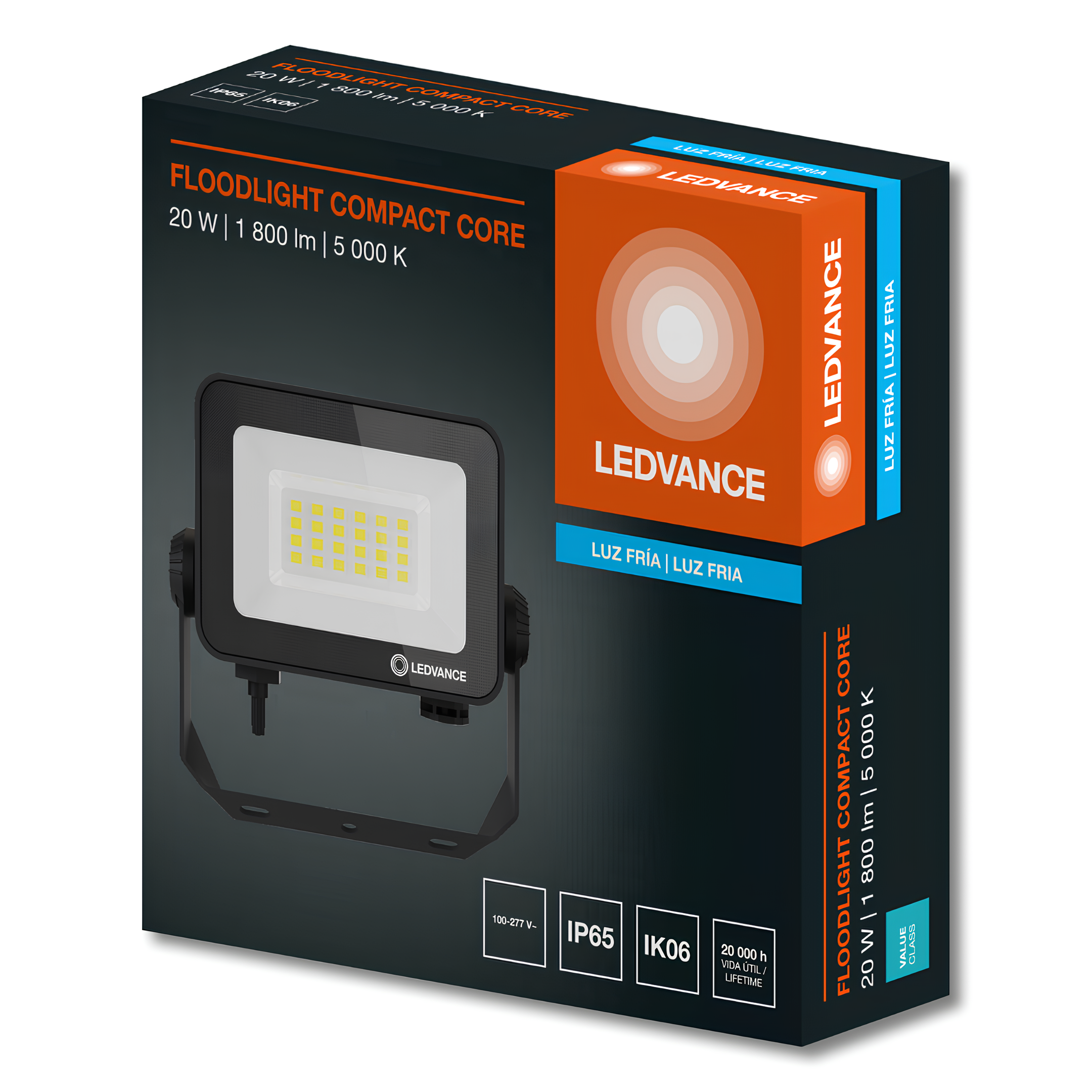 Refletor Floodlight Compact Preto 20W Ip65 Bivolt Ledvance