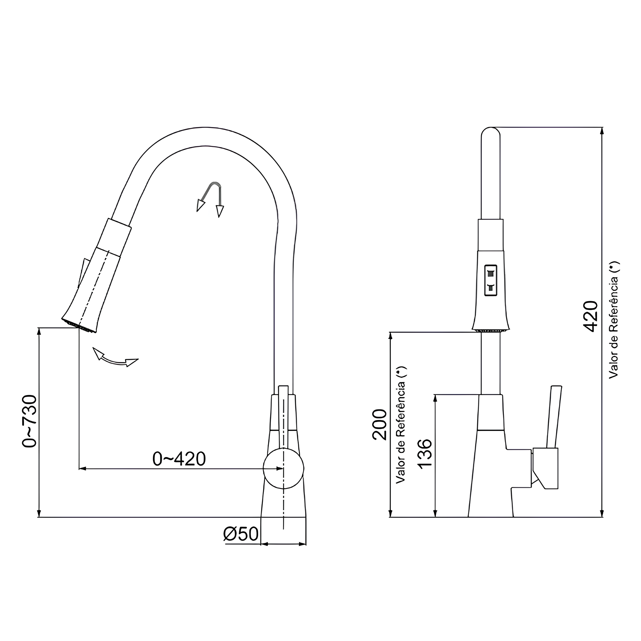 Misturador Monocomando Bica Flexivel Preto 2257 B27 Lorenzetti