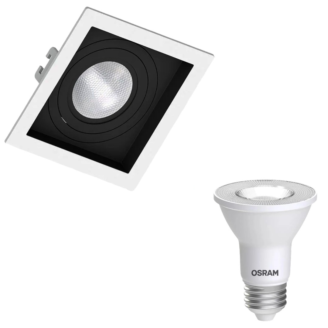 Spot Led Quadrado Recuado Br/Pt Par20 5,5W 2700K 25° Ip65 Osram