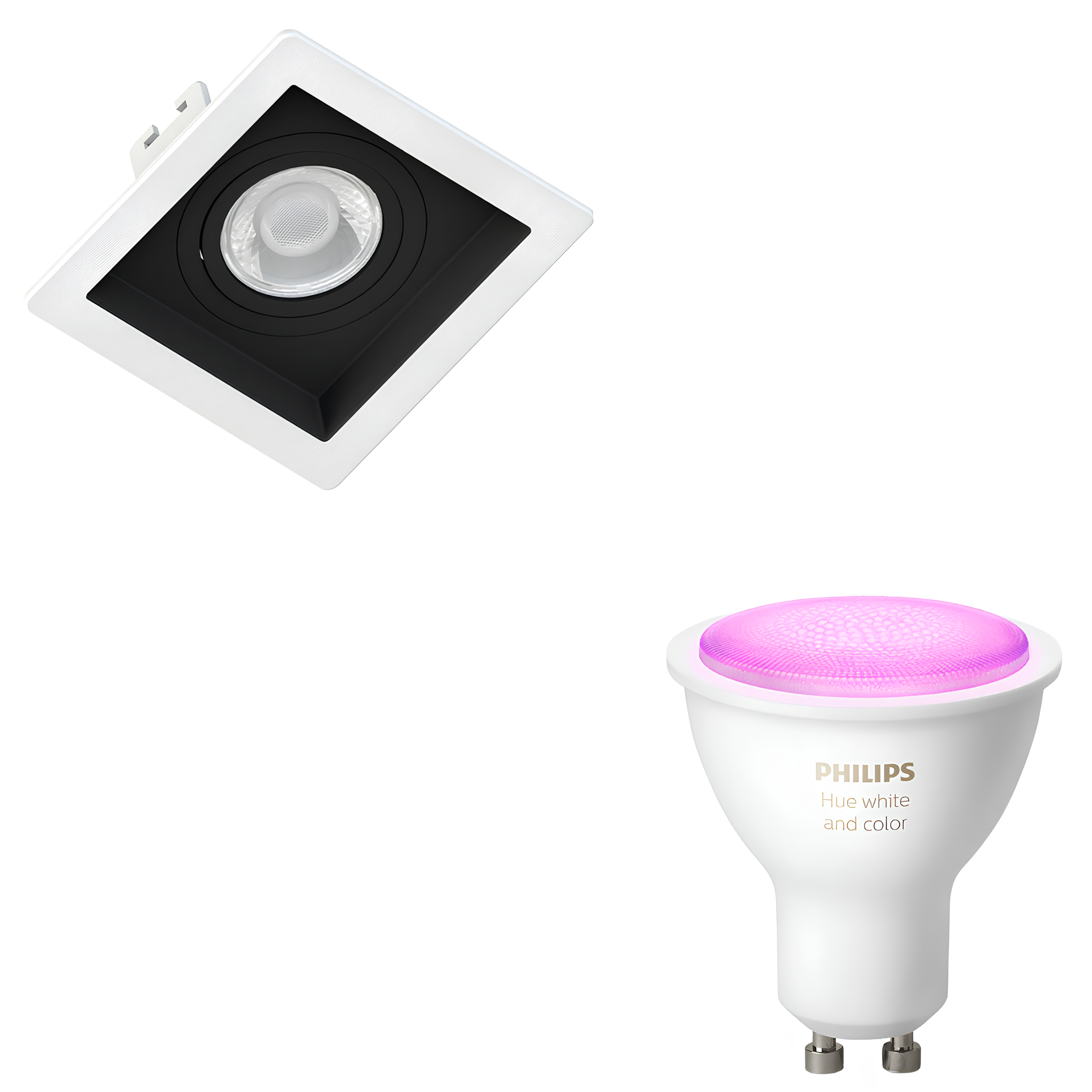 Spot Led Quadrado Embutir Par16 Dicroica Borda Branco Recuo Preto 6W Rgb 36° Gu10 Philips Hue