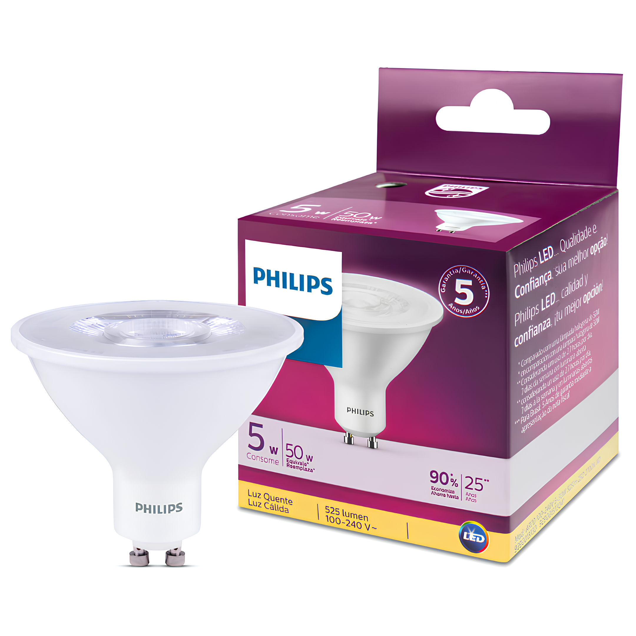 Lampada Led Ar70 5W 2700K 525Lm 25° Bivolt Gu10 Philips