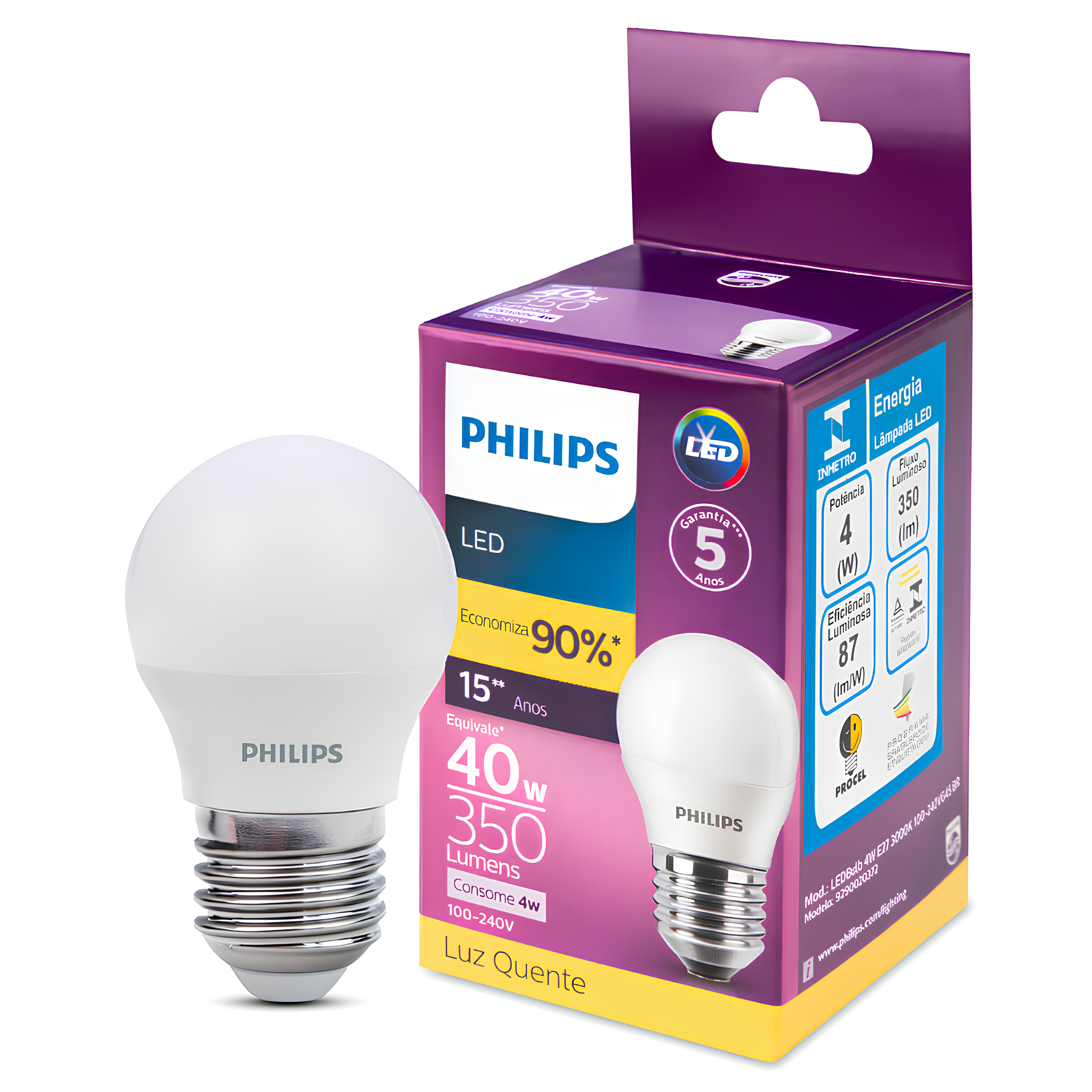 Lampada Led Bolinha 4W 350Lm 150° Ip20 Bivolt E27 Philips