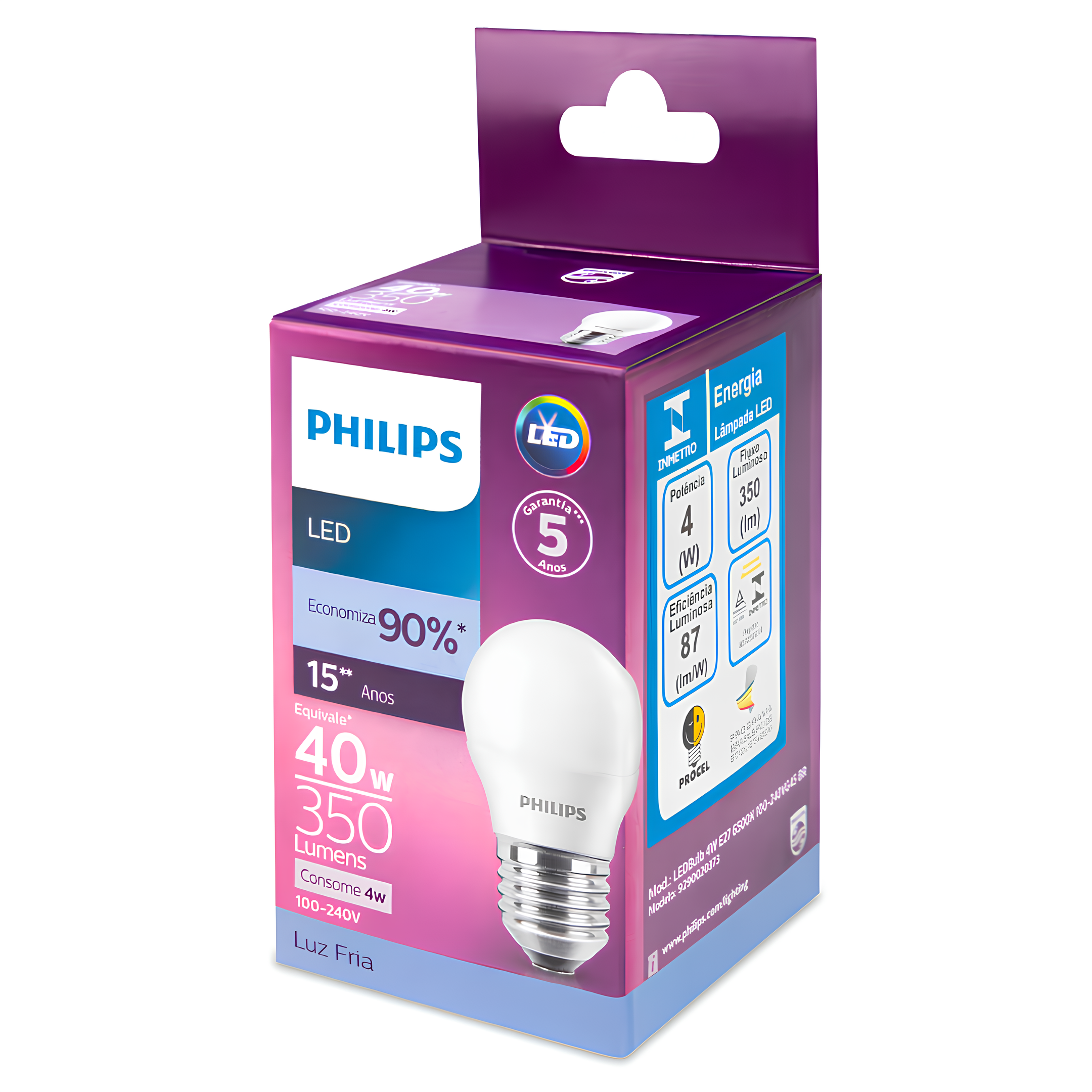 Lampada Led Bolinha 4W 350Lm 150° Ip20 Bivolt E27 Philips