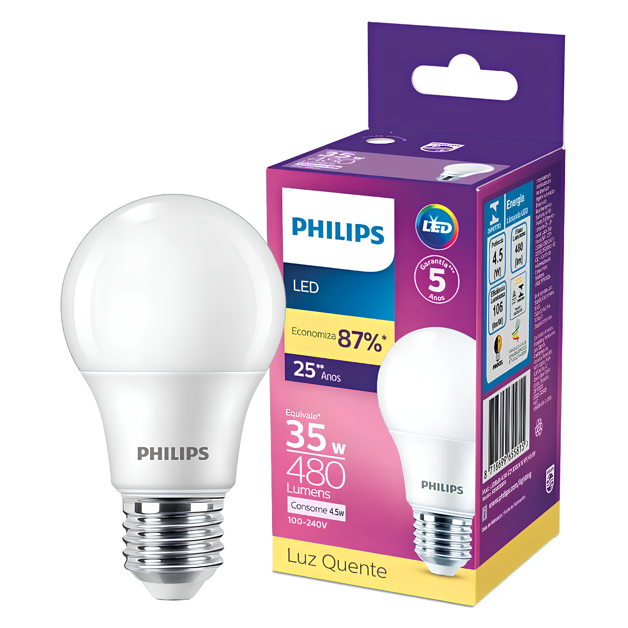 Lampada Led Bulbo 4,5W 480Lm 180° Bivolt E27 Philips