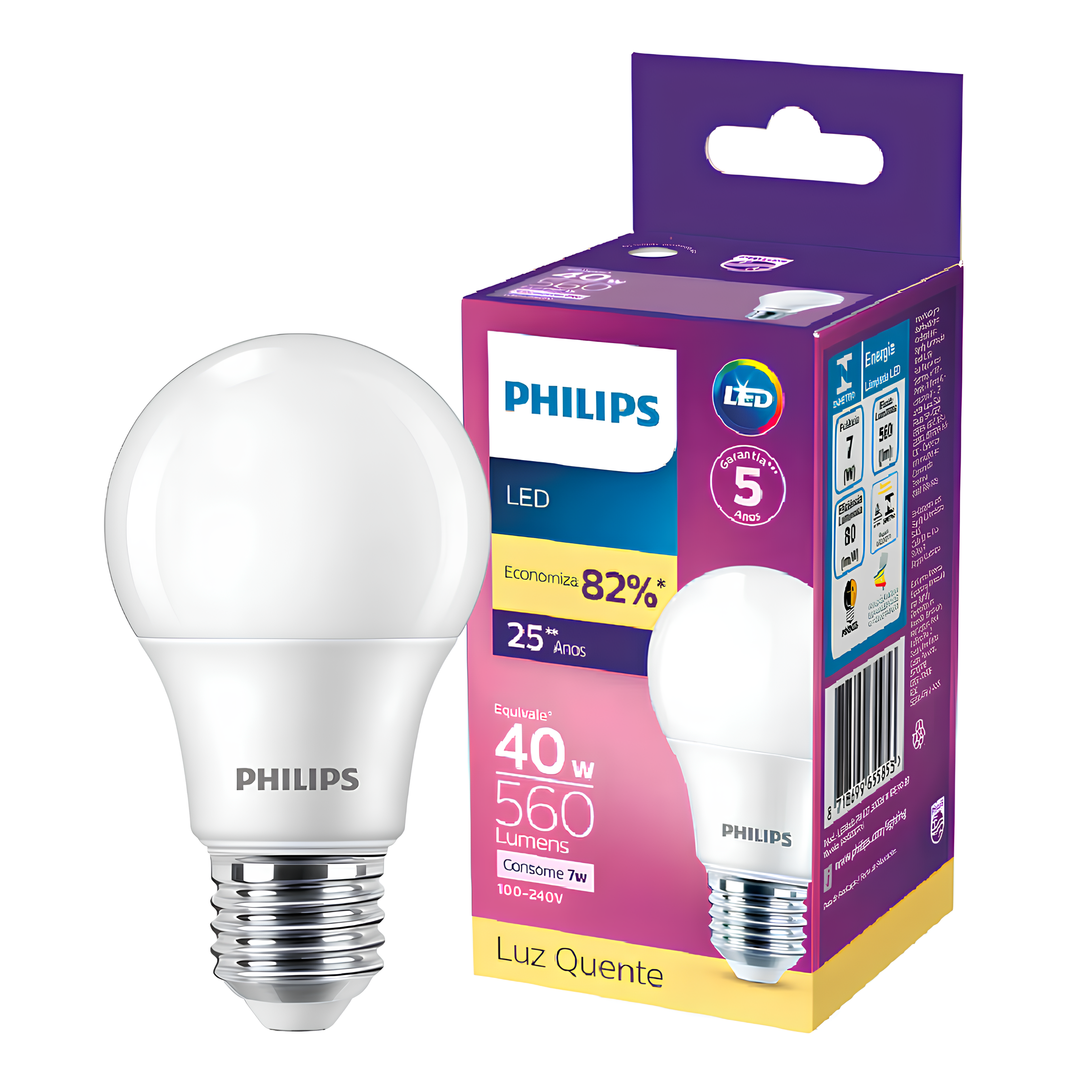 Lampada Led Bulbo 7W 560Lm 180° Bivolt E27 Philips