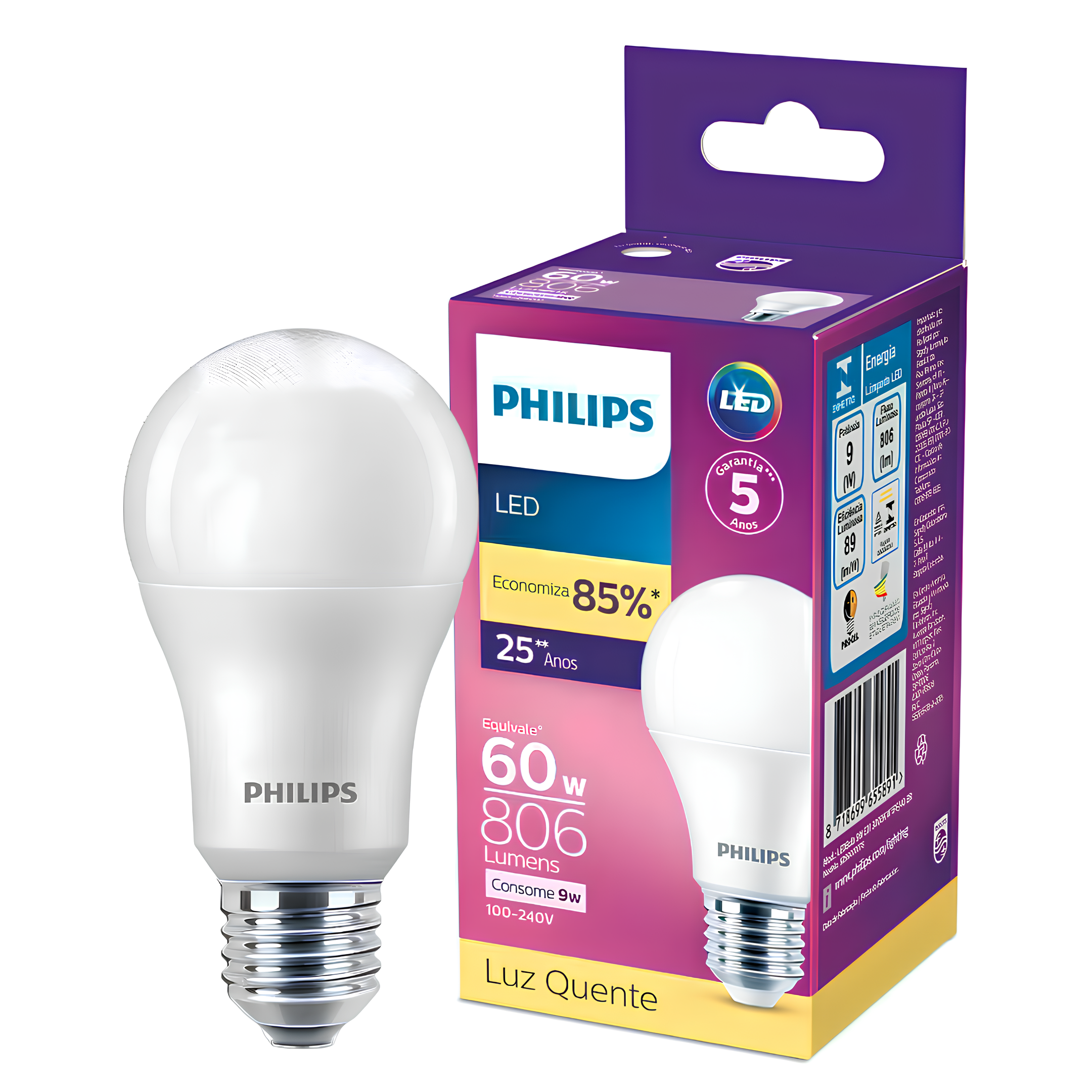 Lampada Led Bulbo 9W 806Lm 180° Bivolt E27 Philips