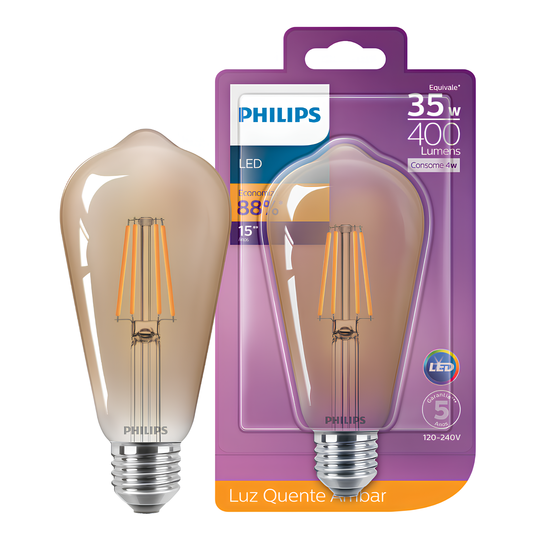 Lampada Led Retro Filamento St64 4W 2500K 400Lm Philips