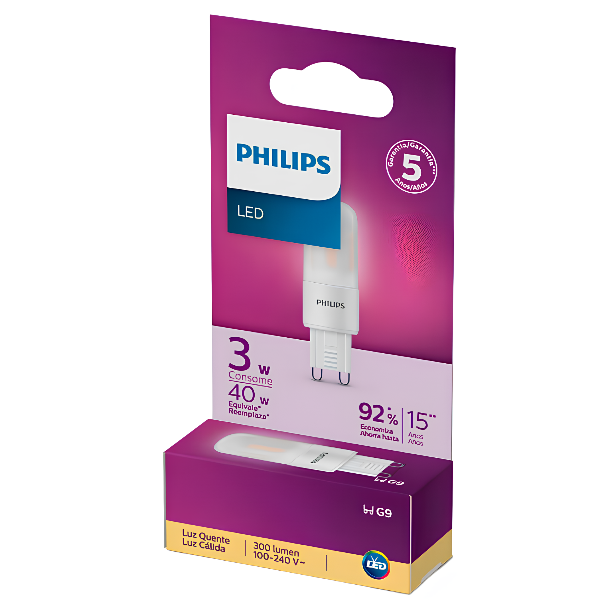 Lampada Led Halopin 3W 2700K 300Lm Bivolt G9 Philips