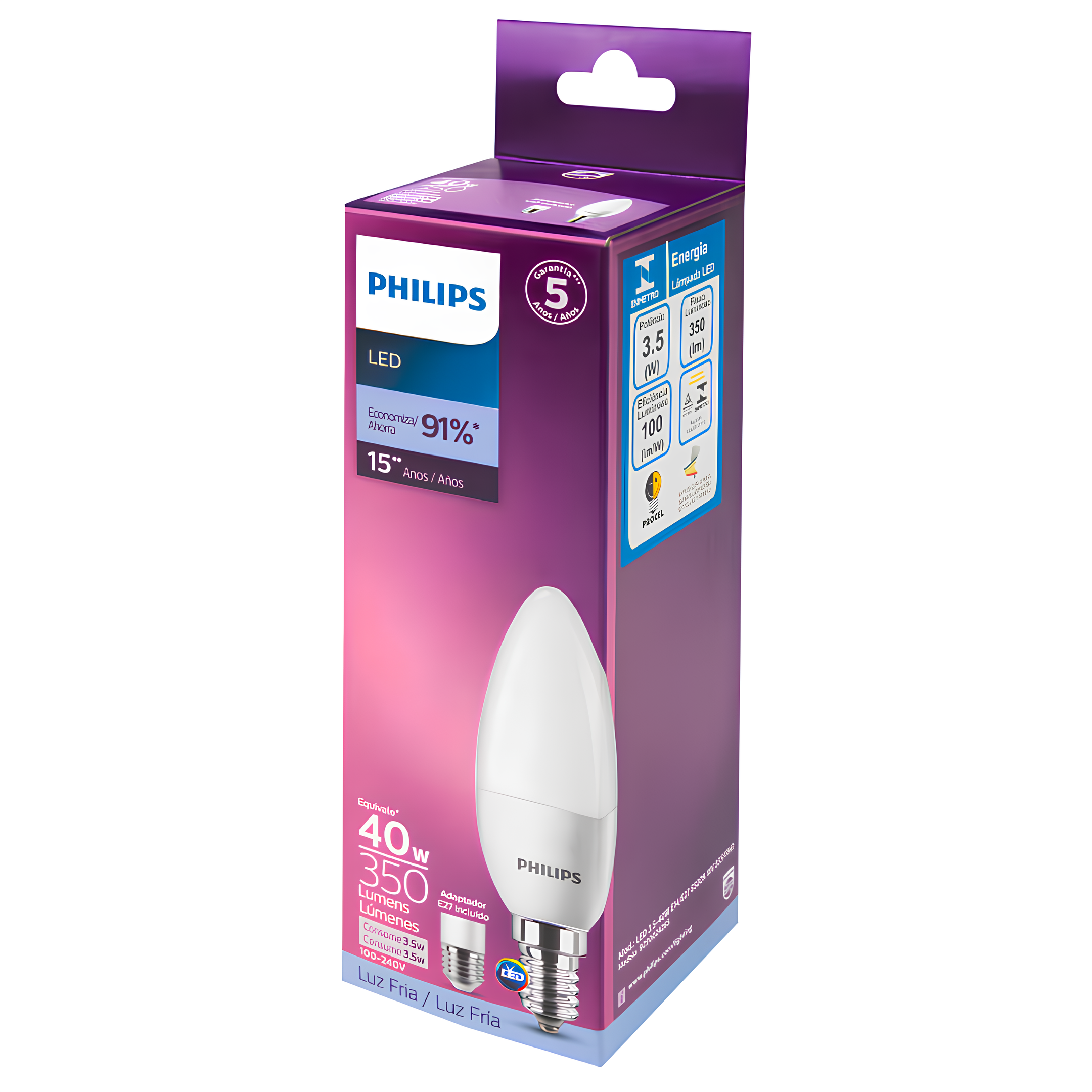 Lampada Led Vela 3,5W 350Lm 150° Ip20 Bivolt E14+E27 Philips