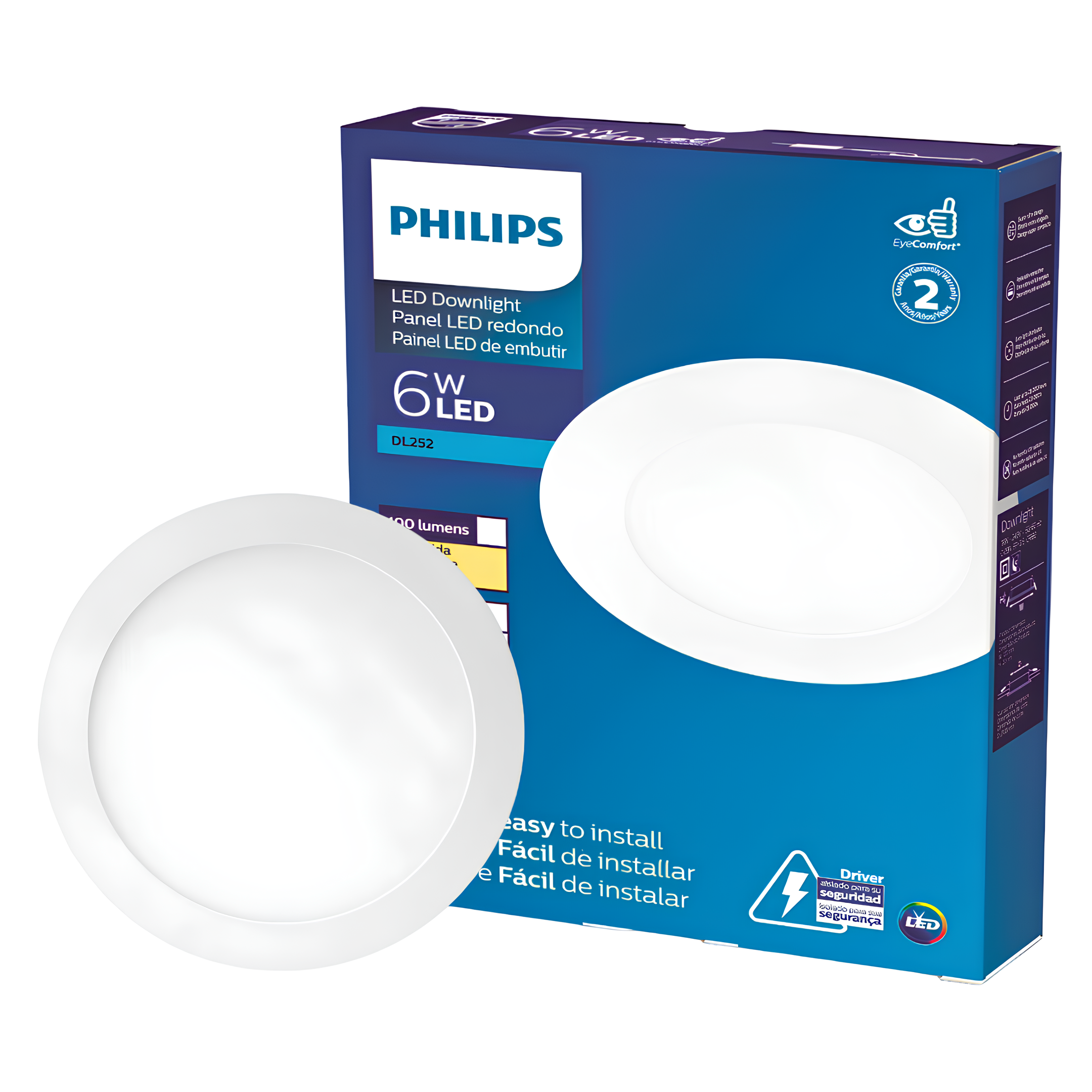 Luminaria Led Embutir Redonda 6W 6500K 400Lm Dl252 Philips