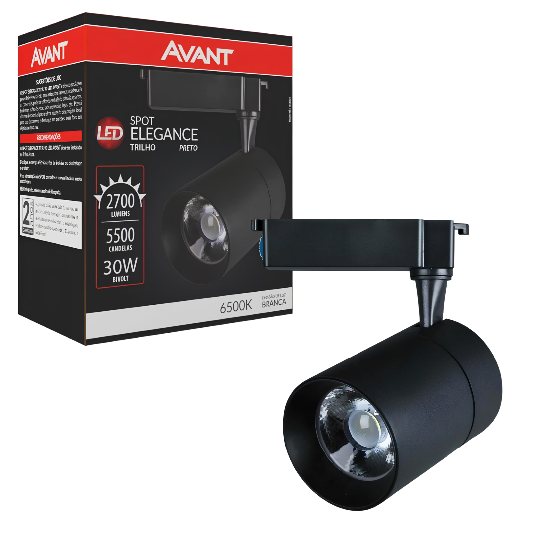 Spot Led Trilho Eletrificado Elegance Preto 30w 3000K Avant