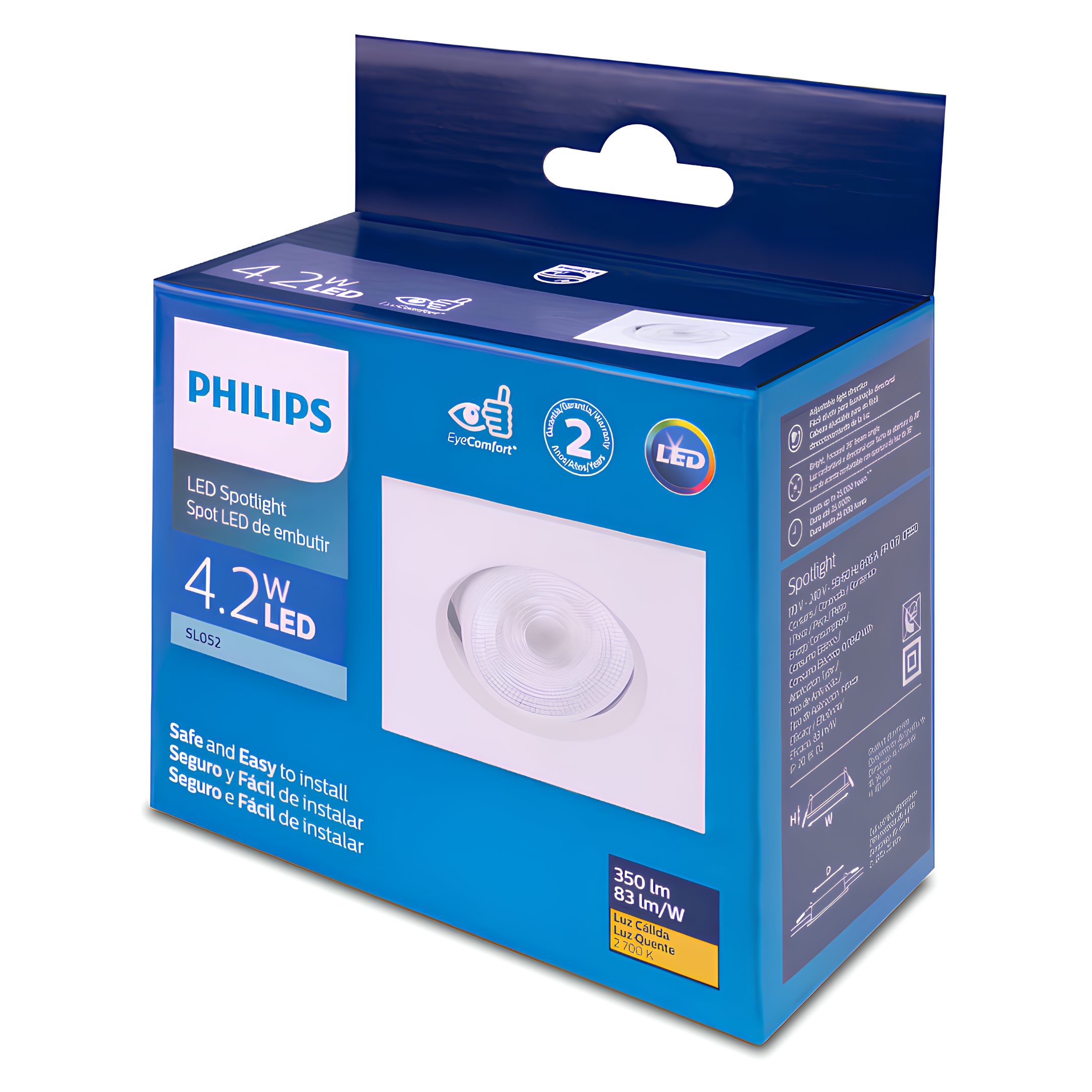 Spot Led Quadrado Embutir 4,2w Ip20 36º Bivolt Sl052 Philips