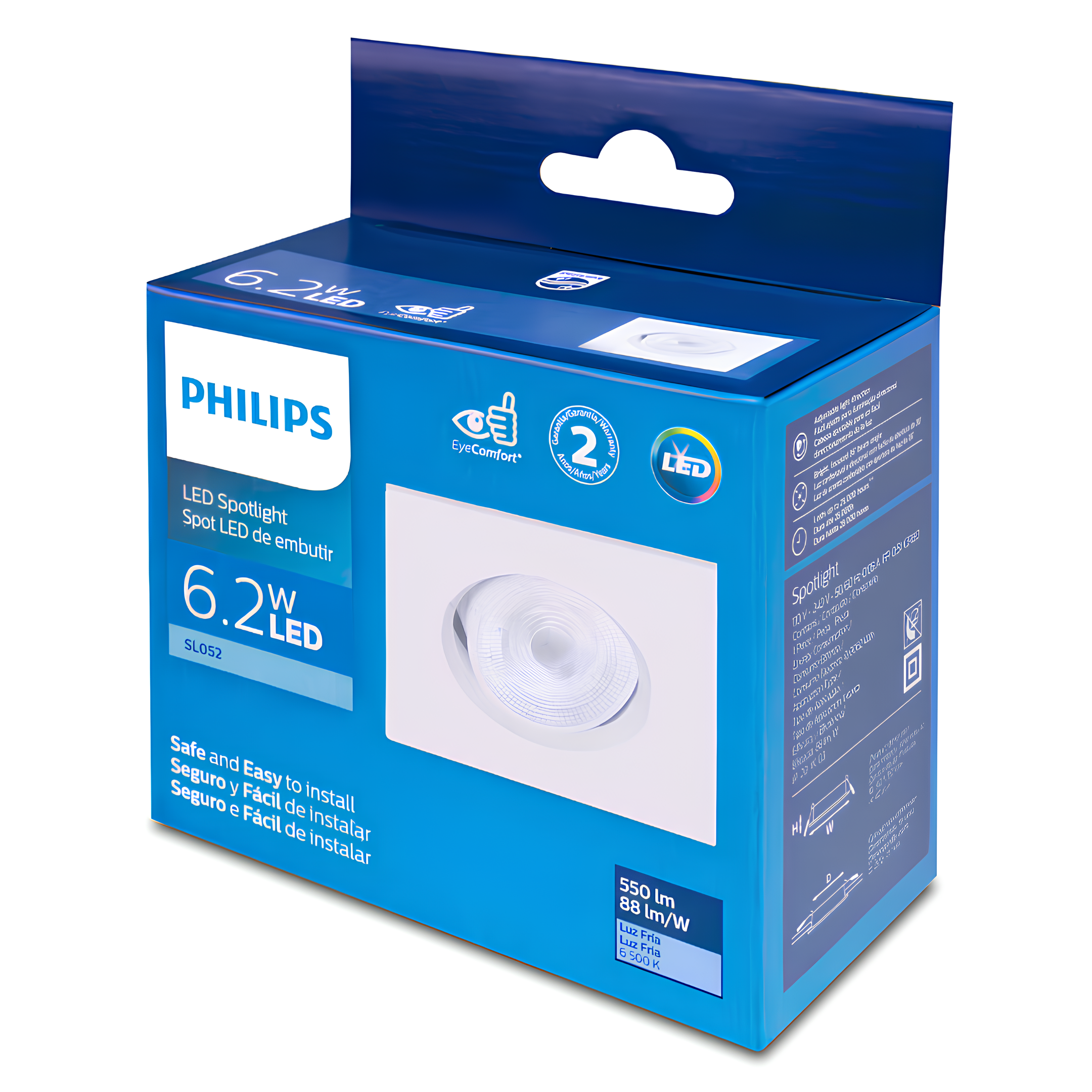 Spot Led Quadrado Embutir 6,2w Ip20 36º Bivolt Sl052 Philips