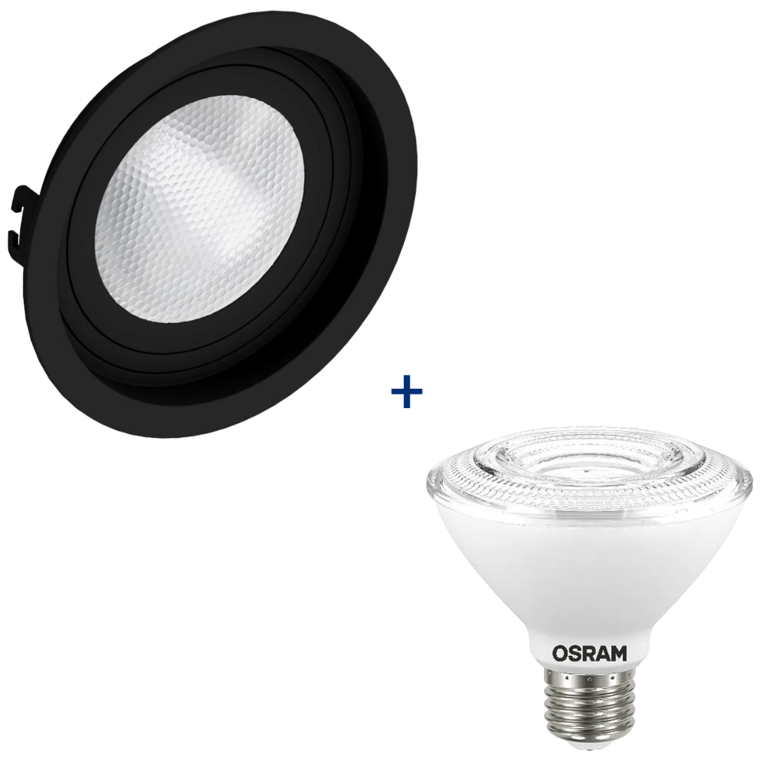 Spot Led Redondo Recuado Preto Par30 9,5W 900Lm Ip65 Osram